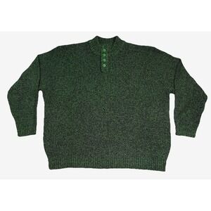 KingSize Men's 4XL Big Henley Sweater Dark Green Ribbed Knit Mock Neck  Acrylic